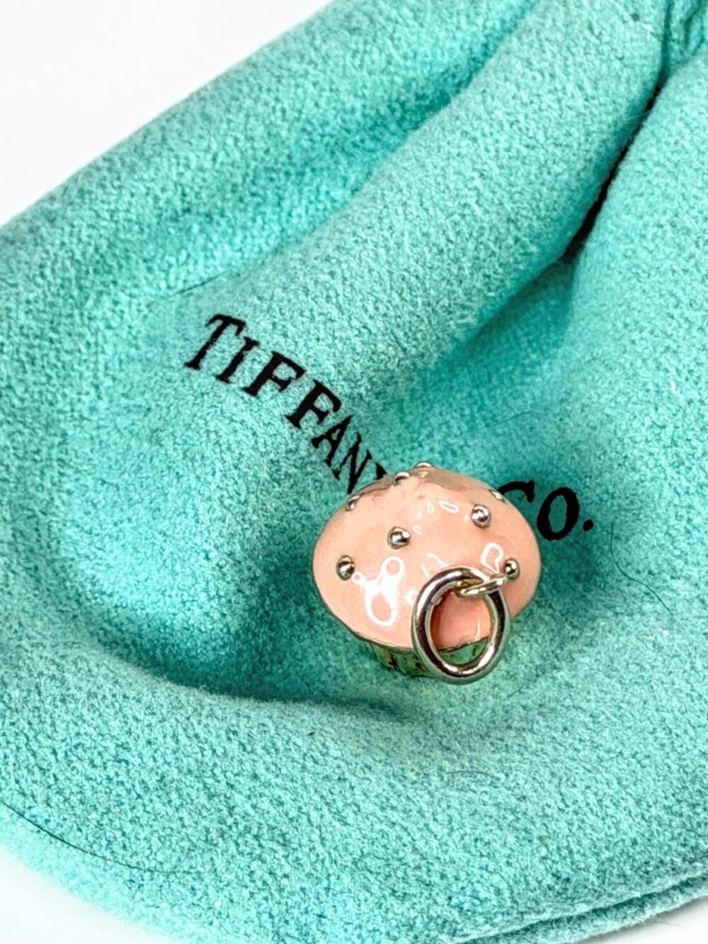 Tiffany & Co. Retired Pink Enamel Sterling Silver Cupcake Charm Pouch JR2150
